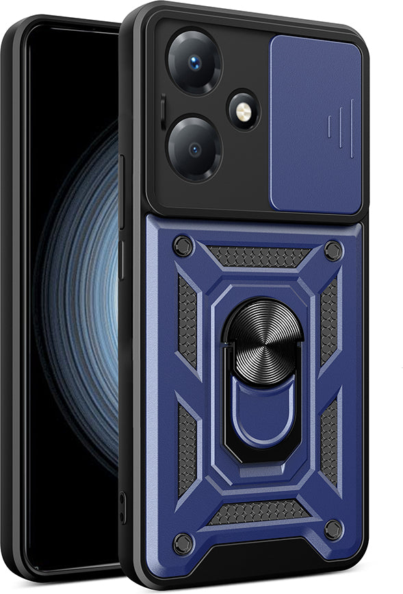 Infinix Hot 30 Play Kılıf Magnetik Standlı Kamera Korumalı Mnc Sürgülü Vega Kapak - Siyah