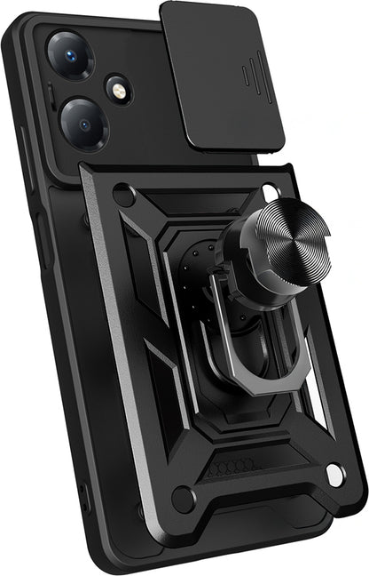 Infinix Hot 30 Play Kılıf Magnetik Standlı Kamera Korumalı Mnc Sürgülü Vega Kapak - Siyah