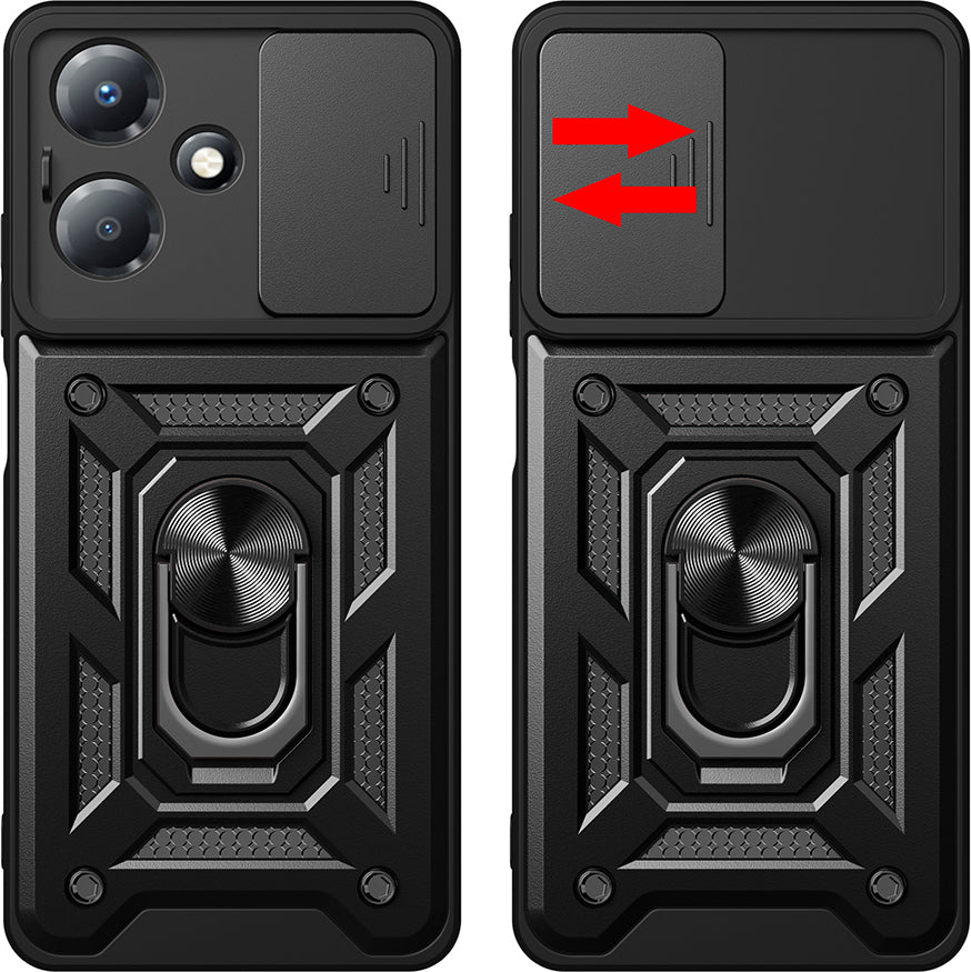 Infinix Hot 30 Play Kılıf Magnetik Standlı Kamera Korumalı Mnc Sürgülü Vega Kapak - Siyah