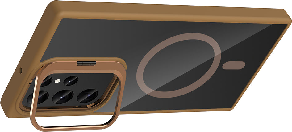 Galaxy S23 Ultra Kılıf Standlı ve Kamera Lens Hediyeli M-Safe Şarj Özellikli Mnc Etro Kapak - Derin