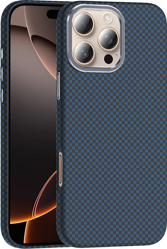 iPhone 16 Pro Max Kılıf Magsafe Şarj Özellikli Karbon Fiber Görünümlü Mnc Gros Kapak - Lacivert