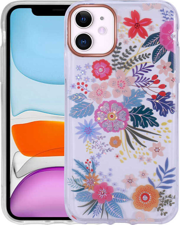 iPhone 11 Uyumlu Desenli Simli Sert Mnc Inka Kapak-No2