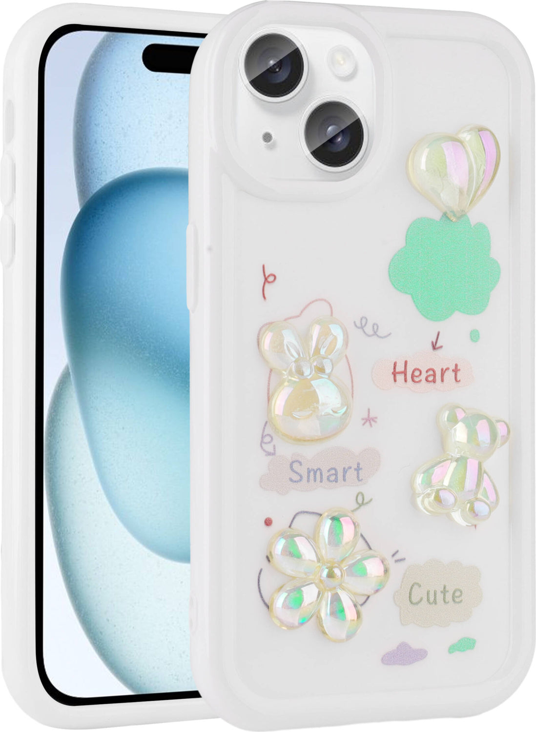 iPhone 15 Plus Uyumlu Kabartma Figürlü Parlak Mnc Toys Silikon Kapak-Pembe