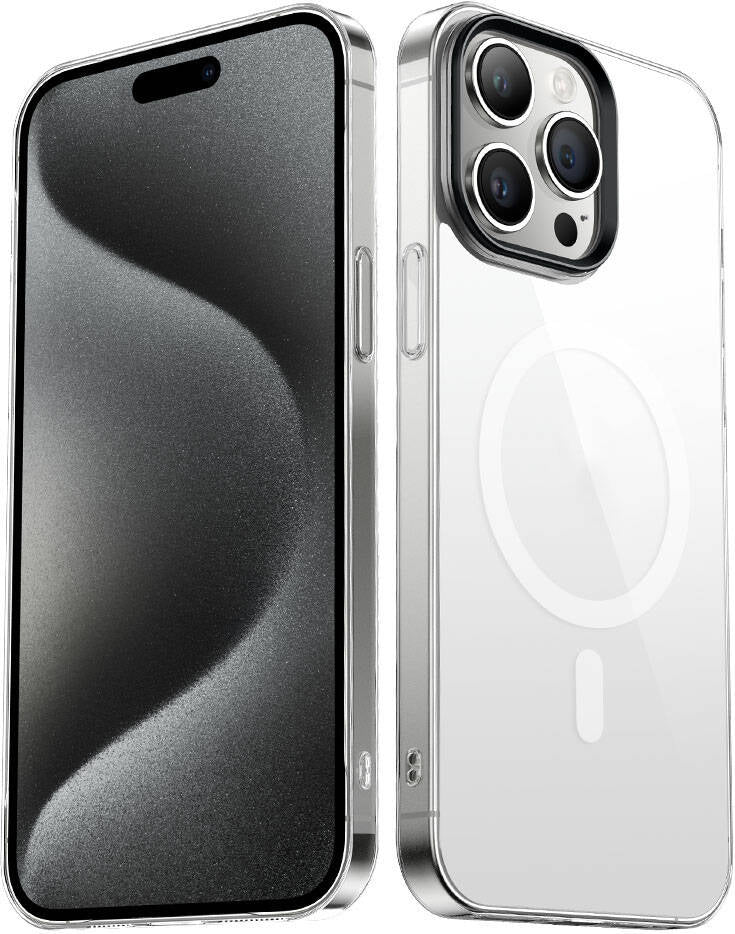 iPhone 15 Pro Max Uyumlu Mnc Wireless Şarj Özellikli Şeffaf G-Glass Kapak-Siyah