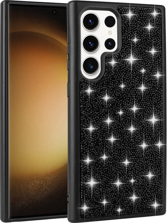 Galaxy S23 Ultra Kılıf Parlak Taşlı Tasarım Mnc Pırlanta Kapak-Beyaz