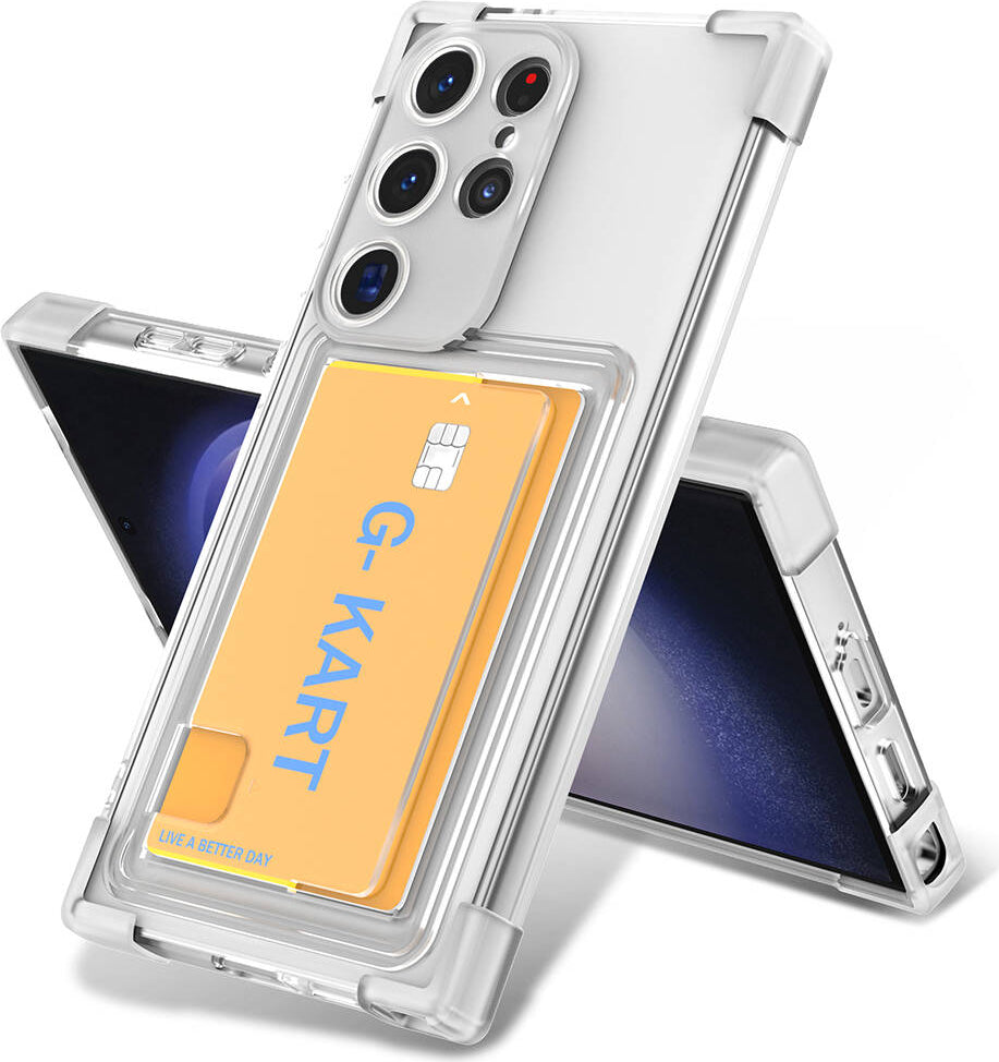 Galaxy S24 Ultra Kılıf Airbag Tasarımlı Şeffaf Kartlıklı Mnc G-Kart Kapak-Renksiz