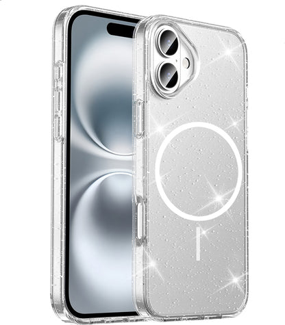 apple iPhone 16 Kılıf M-Safe Şarj Özellikli Parlayan Simli Saydam Renkli Mnc Maris Kapak - Şeffaf