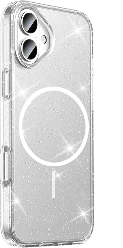 apple iPhone 16 Kılıf M-Safe Şarj Özellikli Parlayan Simli Saydam Renkli Mnc Maris Kapak - Şeffaf