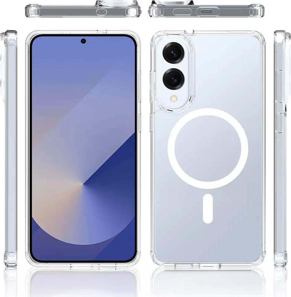 Galaxy S25 Edge Kılıf M-Safe Şarj Özellikli Şeffaf Sert Pc Mnc Embos Kapak - Şeffaf