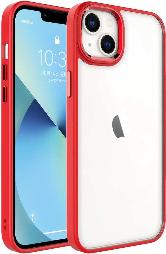 iPhone 14 Plus Uyumlu Mnc Krom Kapak-Kırmızı