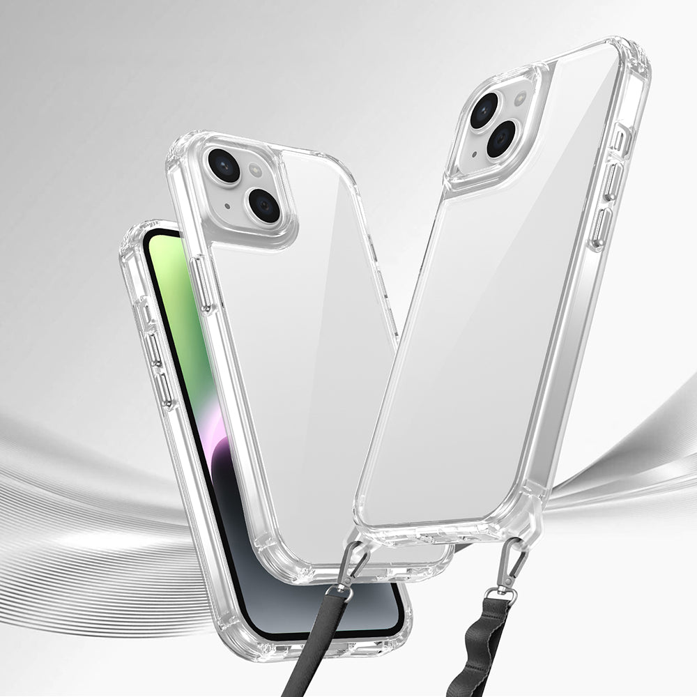 iPhone 13 Kılıf Airbagli Takılabilir Askı Aparatlı Mnc Snap Silikon Kapak-Şeffaf
