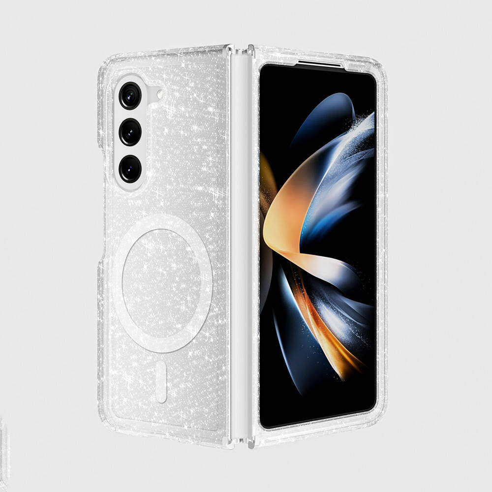 Galaxy Z Fold 6 Kılıf Magsafe Şarj Özellikli Parlayan Simli Saydam Renkli Mnc Allstar Kapak-Şeffaf