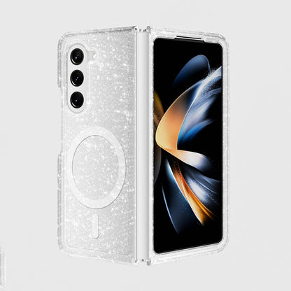 Galaxy Z Fold 6 Kılıf Magsafe Şarj Özellikli Parlayan Simli Saydam Renkli Mnc Allstar Kapak-Şeffaf