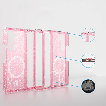 Galaxy Z Fold 6 Kılıf Magsafe Şarj Özellikli Parlayan Simli Saydam Renkli Mnc Allstar Kapak-Şeffaf