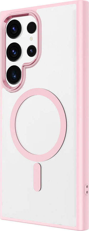 Galaxy S24 Ultra Kılıf Magsafe Şarj Özellikli Mnc Krom Magsafe Silikon Kapak-Pembe