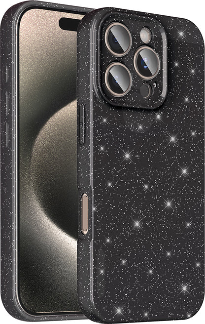 iPhone 16 Pro Max Kılıf Kamera Korumalı Simli Lüks Mnc Koton Kapak - Siyah