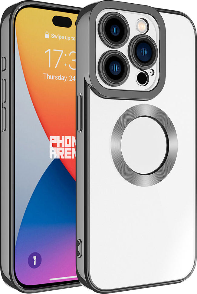 Apple iPhone 15 Pro Max Kılıf Kamera Korumalı Logo Gösteren Mnc Omega Kapak-Koyu Gri