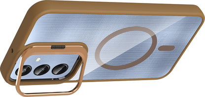 Galaxy A56 Kılıf Standlı ve Kamera Lens Hediyeli M-Safe Şarj Özellikli Mnc Etro Kapak - Lacivert
