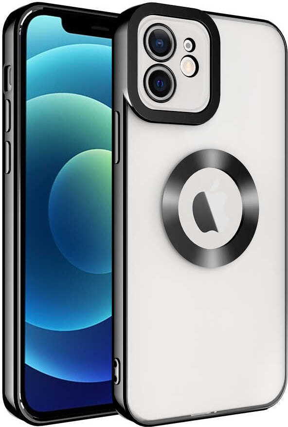 iPhone 12 Uyumlu Kamera Korumalı Logo Gösteren Mnc Omega Kapak-Siyah