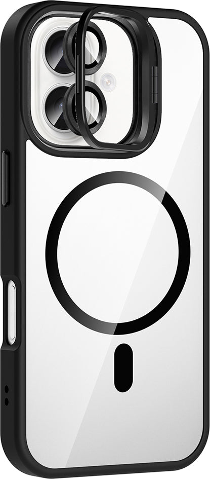 iPhone 16 Kılıf Standlı ve Kamera Lens Hediyeli M-Safe Şarj Özellikli Mnc Etro Kapak - Siyah