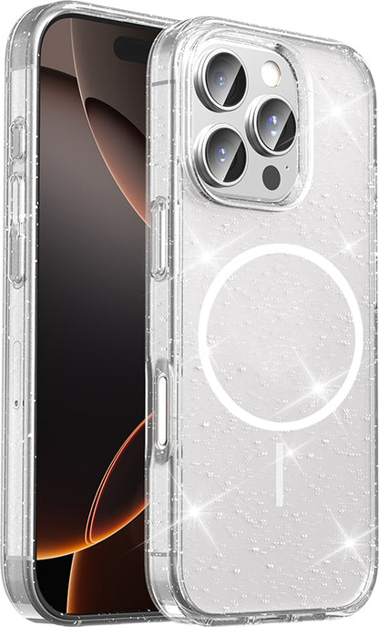apple iPhone 16 Pro Kılıf M-Safe Şarj Özellikli Parlayan Simli Saydam Renkli Mnc Maris Kapak - Şef
