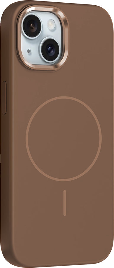 iPhone 14 Kılıf M-Safe Şarj Özellikli Metal Kamera Çerçeveli Mnc Edi Silikon Kapak - Kahverengi