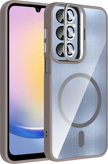 Galaxy A25 Kılıf Standlı ve Kamera Lens Hediyeli M-Safe Şarj Özellikli Mnc Etro Kapak - Gri