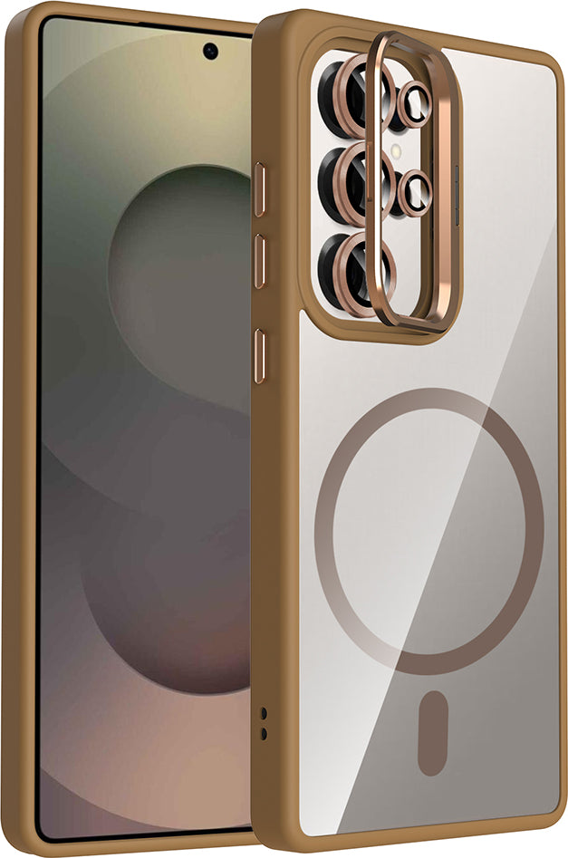 Galaxy S25 Ultra Kılıf Standlı ve Kamera Lens Hediyeli M-Safe Şarj Özellikli Mnc Etro Kapak - Deser