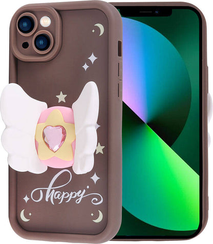 Apple iPhone 13 Kılıf Kamera Korumalı Figür Tasarımlı Mnc Kapya Kapak-Pembe Açık