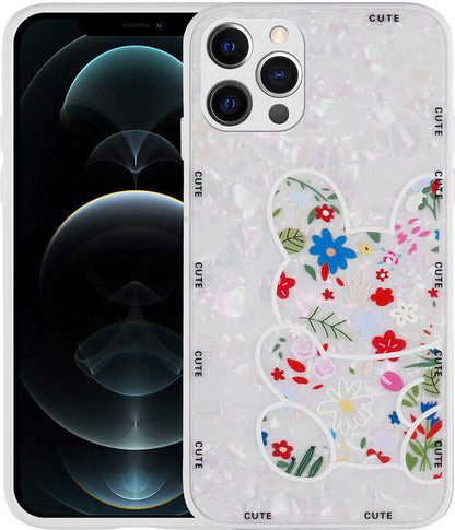 iPhone 12 Pro Kılıf Desenli Sert Silikon Mnc Mumila Kapak-White Rabbit