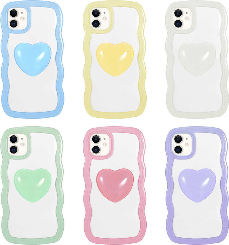iPhone 11 Kılıf Renkli Kalp Figürlü Mnc Ponçik Kapak-Pembe