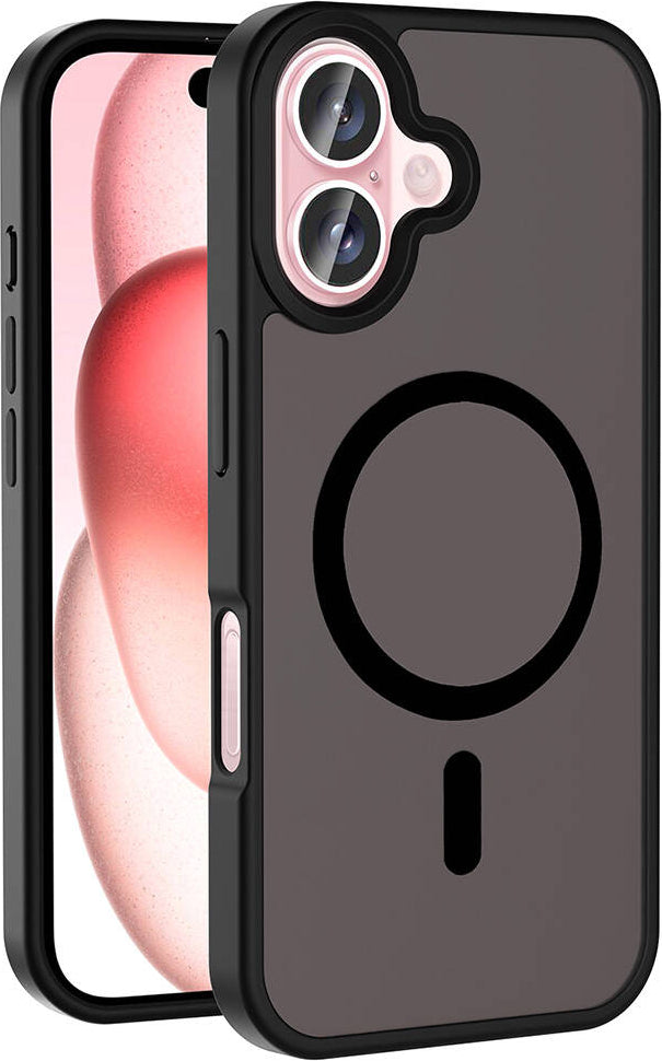 iPhone 16 Plus Kılıf Magsafe Şarj Özellikli Mat Arka Yüzey Mnc Sio Kapak-Siyah