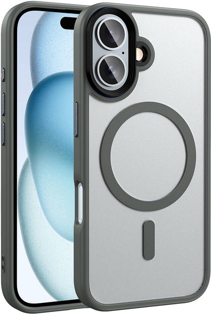 Apple iPhone 16 Plus Kılıf Mat Arka Yüzey Wireless Şarj Özellikli Mnc Flet Magsafe Kapak-Titanyum-G