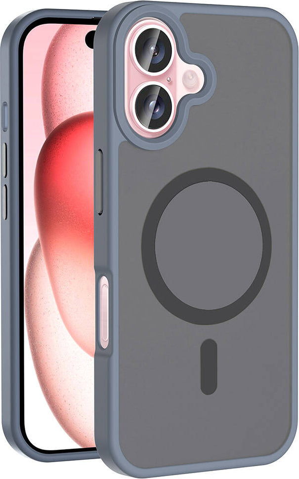 iPhone 16 Plus Kılıf Magsafe Şarj Özellikli Mat Arka Yüzey Mnc Sio Kapak-Gri