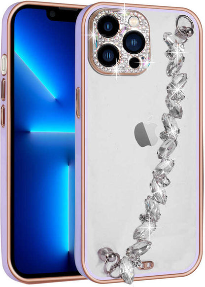 iPhone 12 Pro Max Kılıf Taş Süslemeli Kamera Korumalı El Tutamaçlı Mnc Blazer Kapak-Lila