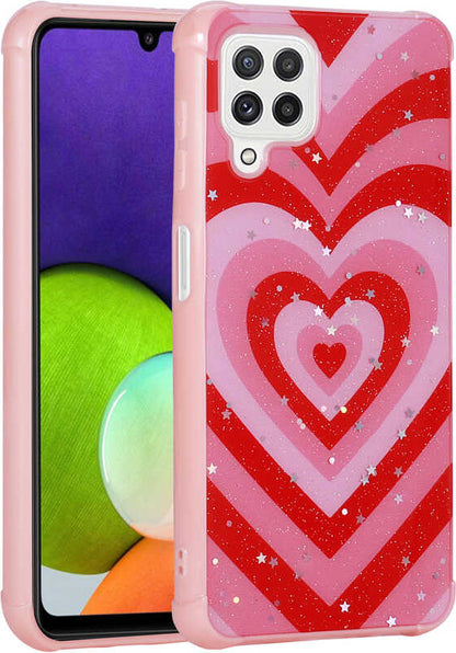 Galaxy M32 Kılıf Simli Desenli Kamera Korumalı Parlak Mnc Popy Kapak-Kalp