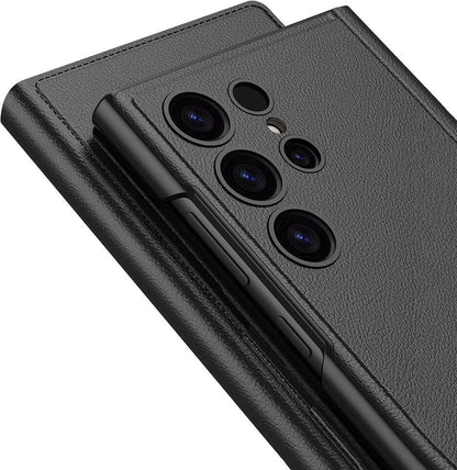 Galaxy S24 Ultra Kılıf Kamera Korumalı Suni Deri Tasarım Mnc Droga Standlı Kartlıklı Kapaklı Kılıf-