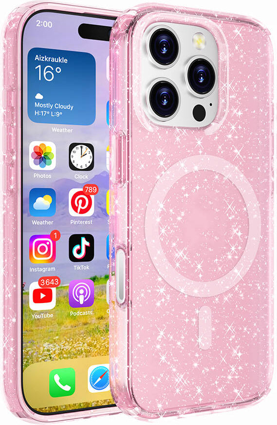 Apple iPhone 16 Pro Kılıf Magsafe Şarj Özellikli Parlayan Simli Saydam Renkli Mnc Allstar Kapak-Pem