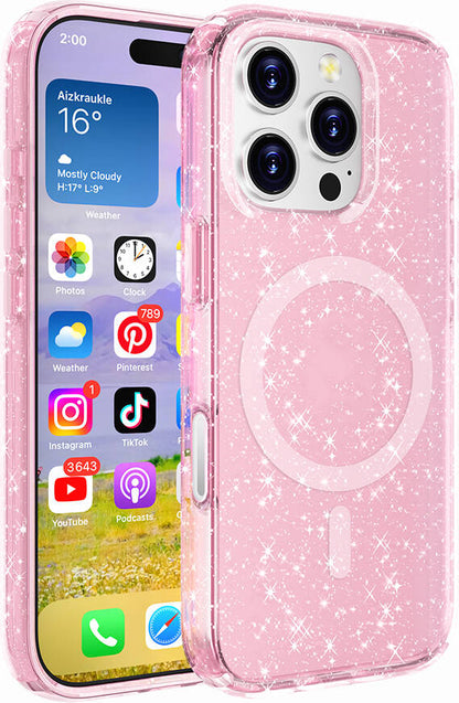 Apple iPhone 16 Pro Kılıf Magsafe Şarj Özellikli Parlayan Simli Saydam Renkli Mnc Allstar Kapak-Pem