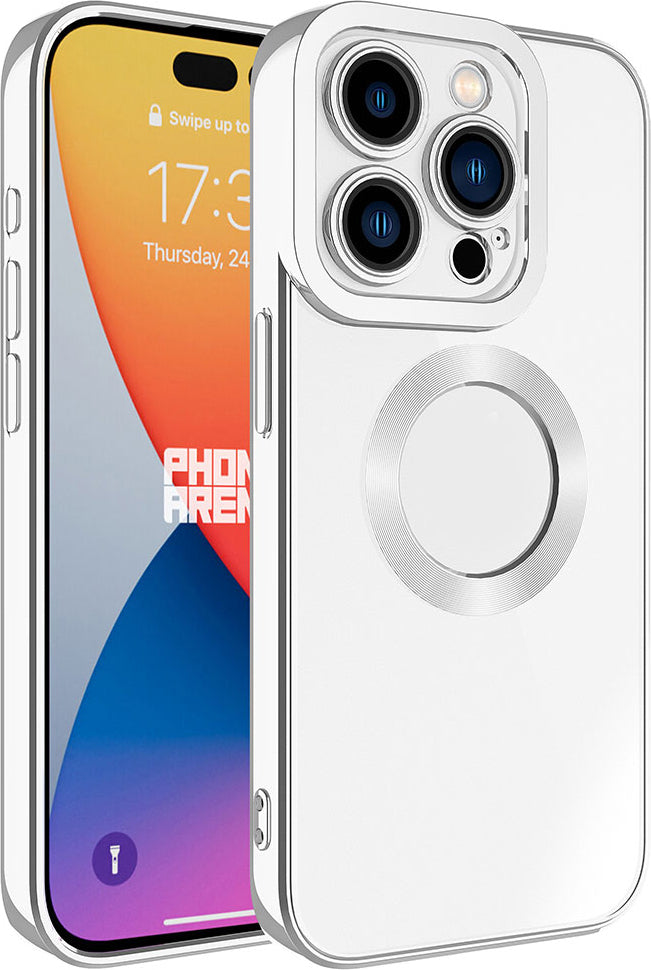 iPhone 15 Pro Uyumlu Kamera Korumalı Logo Gösteren Mnc Omega Kapak-Gümüş