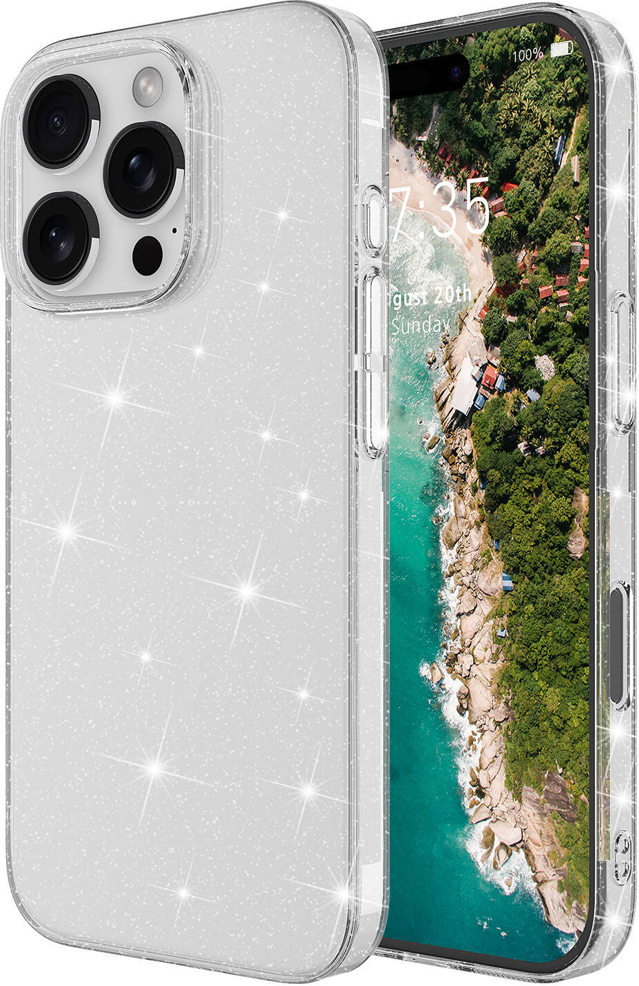 Apple iPhone 16 Pro Max Kılıf Parlayan Simli Şeffaf Mnc Redos Kapak-Şeffaf