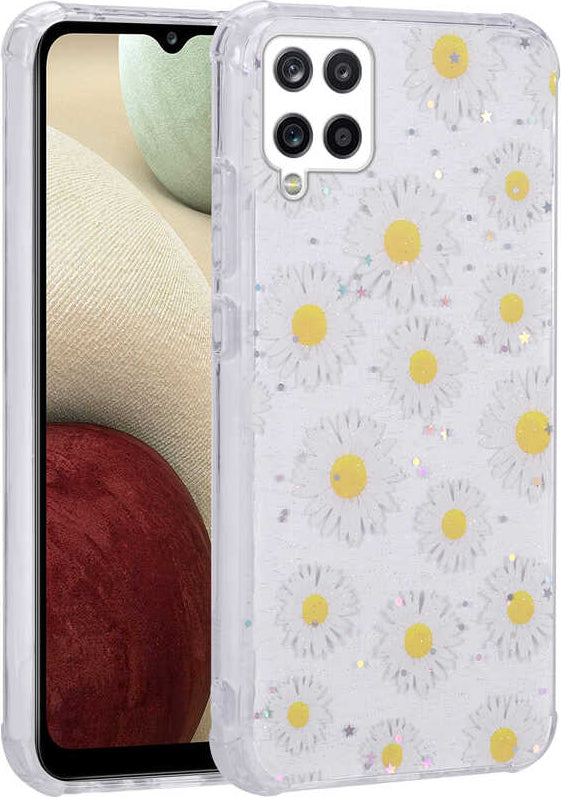 Galaxy M33 Kılıf Simli Desenli Kamera Korumalı Parlak Mnc Popy Kapak-Papatya