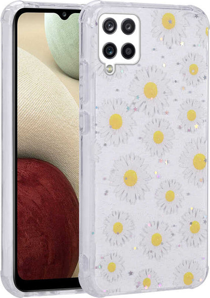Galaxy M33 Kılıf Simli Desenli Kamera Korumalı Parlak Mnc Popy Kapak-Papatya