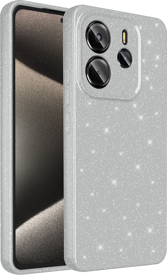 Redmi Note 14 Kılıf Kamera Korumalı Simli Lüks Mnc Koton Kapak - Gümüş