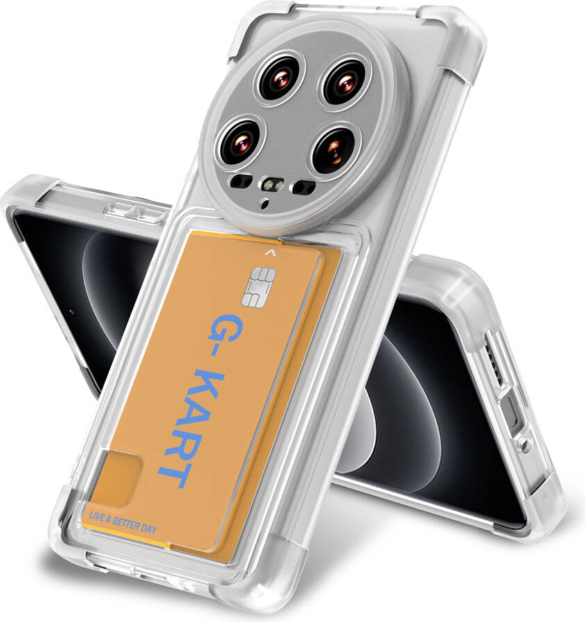 Xiaomi Mi 14 Ultra Kılıf Airbag Tasarımlı Şeffaf Kartlıklı Mnc G-Kart Kapak-Renksiz