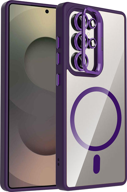 Galaxy S25 Ultra Kılıf Standlı ve Kamera Lens Hediyeli M-Safe Şarj Özellikli Mnc Etro Kapak - Derin