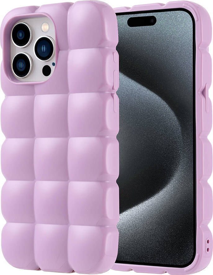 Apple iPhone 15 Pro Max Kılıf Parlak Esnek Silikon Mnc Dom Dom Kapak-Lila