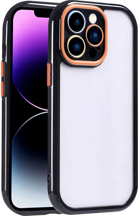 Apple iPhone 14 Pro Max Kılıf Kamera Korumalı Renkli Kenar ve Çerçeve Tasarımlı Mnc Vitamin Kapak-Siyah