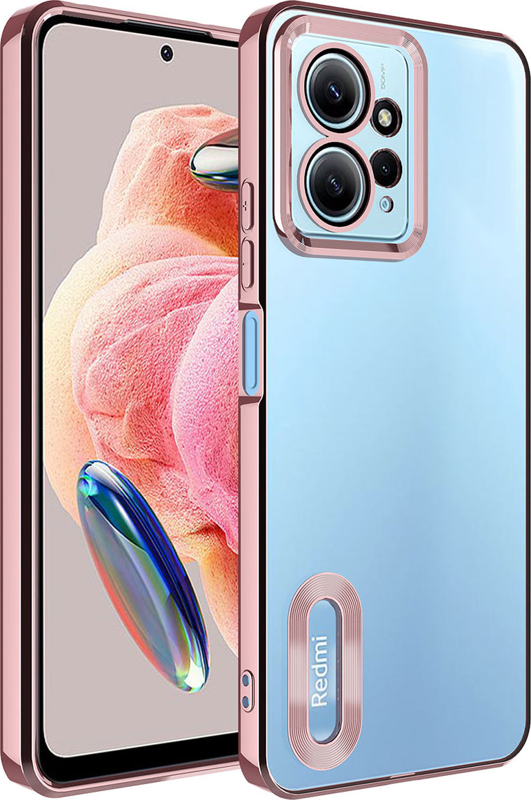Xiaomi Redmi Note 12 4g Kılıf Kamera Korumalı Logo Gösteren Mnc Omega Kapak-Rose Gold