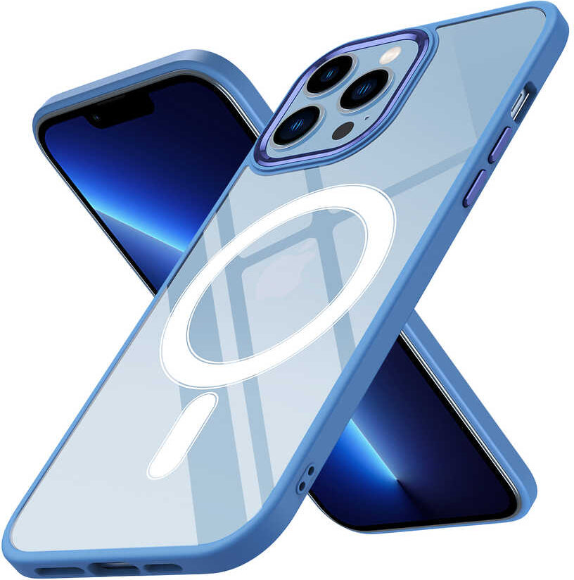 iPhone 12 Pro Max Uyumlu Wireless Şarj Özellikli Mnc Krom Magsafe Silikon Kapak-Mavi